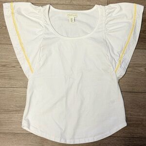 3/$18 Amaryllis White Top Flutter Ruffles Short Sleeves Embroidered Cap Sleeve